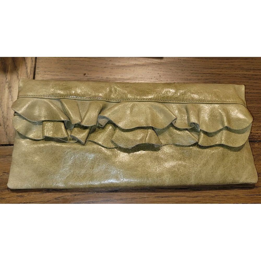 Hobo International Leather Clutch Bag‎ Large Green Y2K Vintage